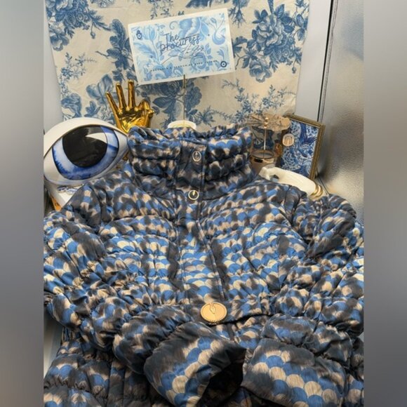 🆕 CAVALLI CLASS 🧿 Blue Spotted Down Filled Puffer Jacket, Sz IT44 US 8 - Picture 2 of 16